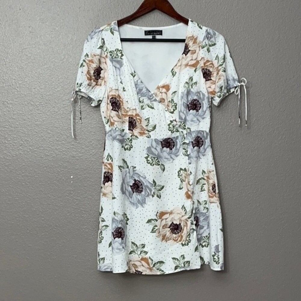 Blue blush pink Lily Medium wrap sundress with side button closure